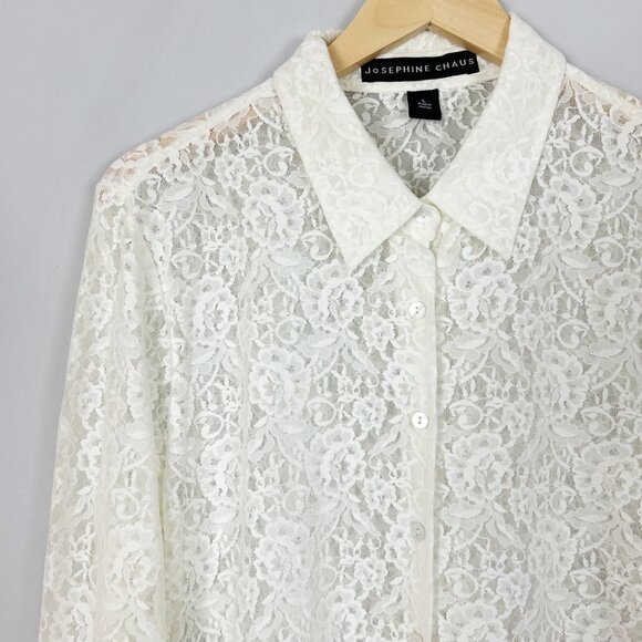 Josephine Chaus Tops - Y2K 90s Vintage Josephine Chaus Full Lace Top Size LARGE Ivory Floral Cottagecor